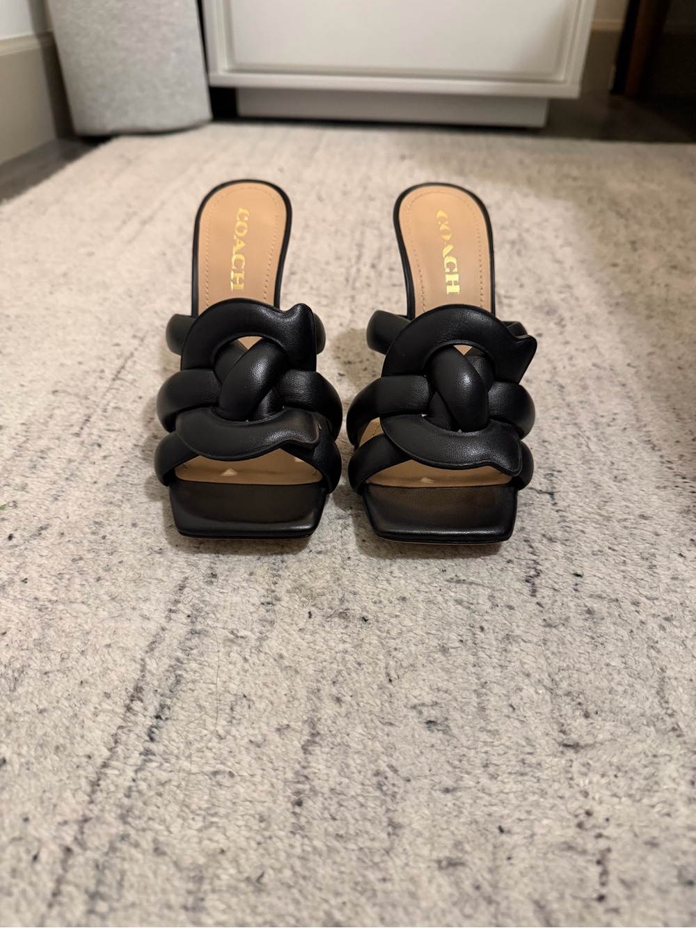 Coach Black Knotted Leather Slide Mules